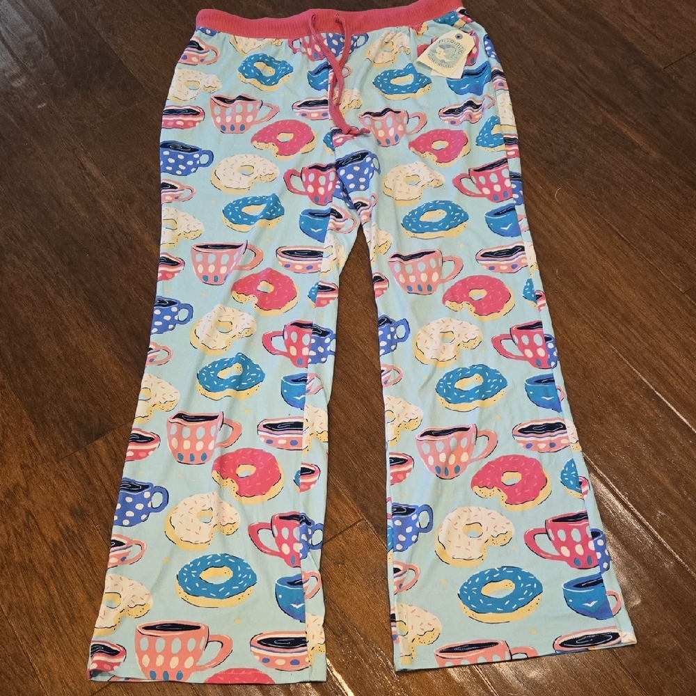 Colorful Mint Green Donut and Coffee Pajama Pants Size L
